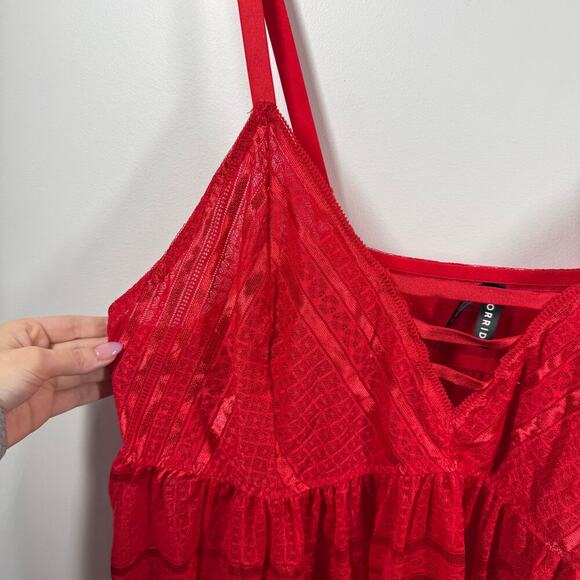 Torrid Babydoll Tank Women 5X Plus Size Red Lace Romantic Adjustable Straps Top - Picture 4 of 7